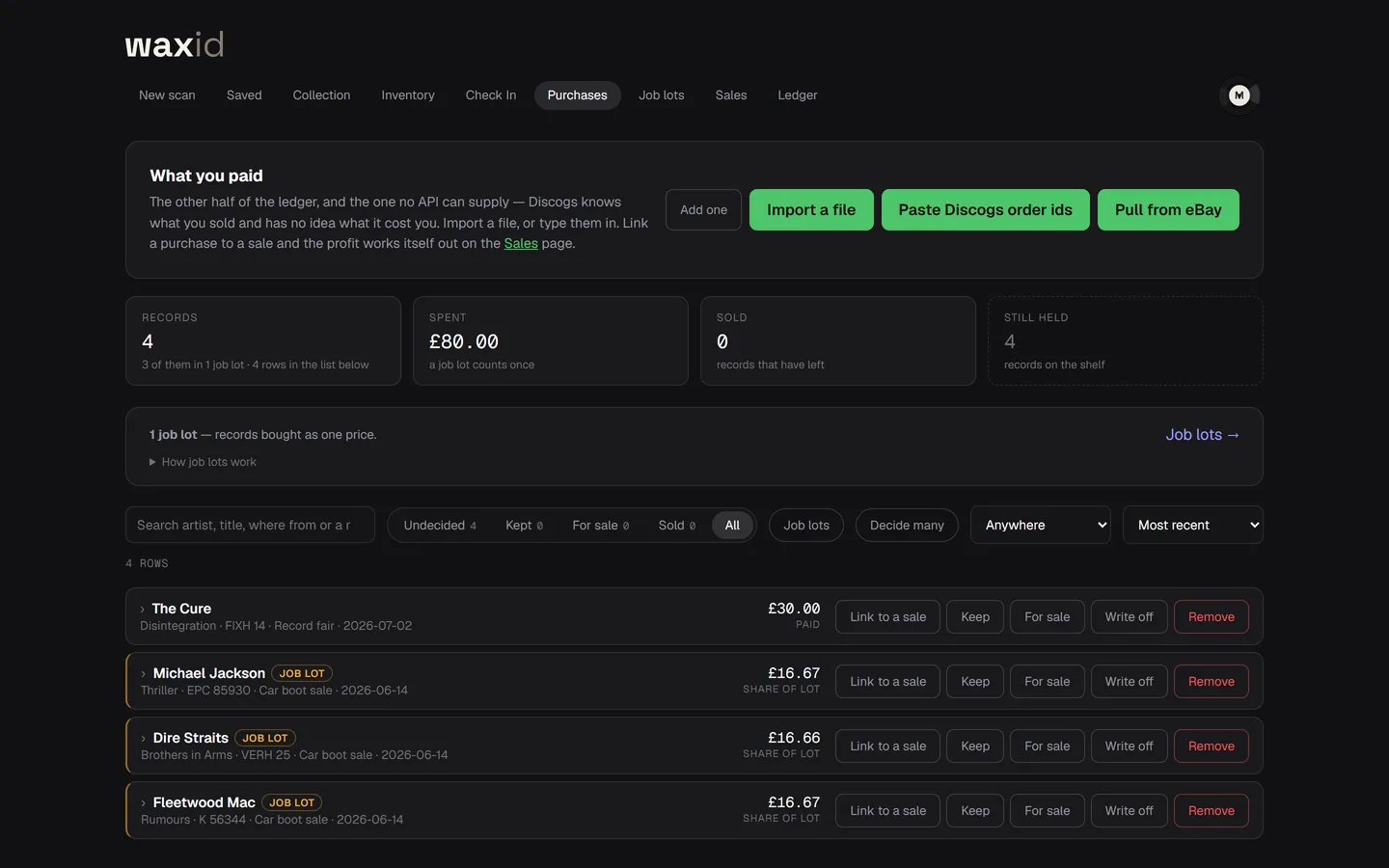 Record purchases logged in WAXid